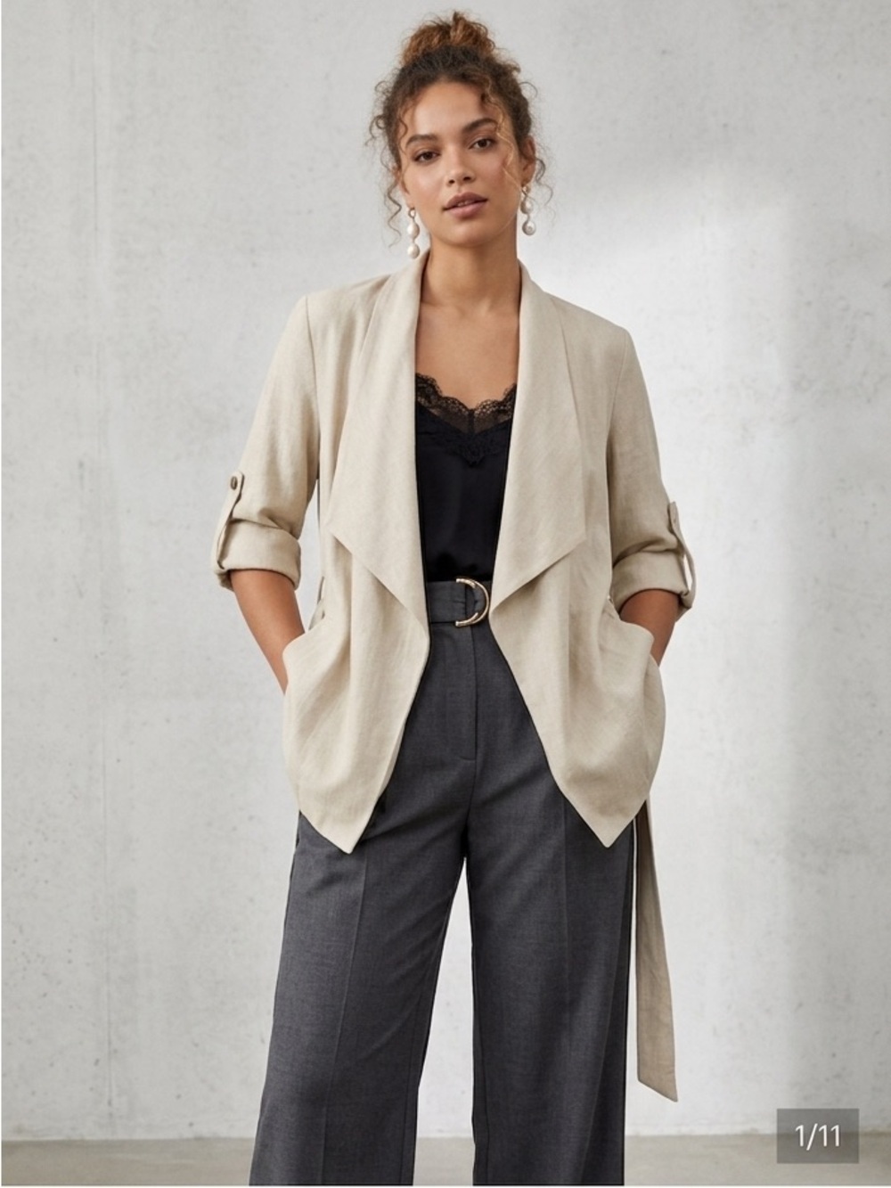 Zara Beige Draped blazer L